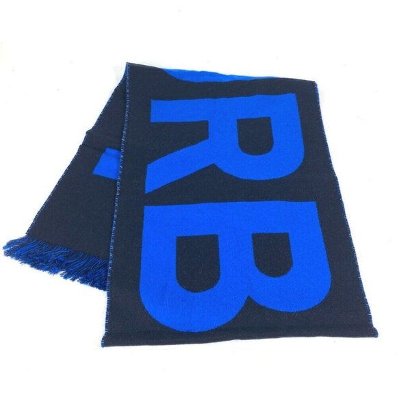 BURBERRY Logo fringe Scarf wool blue/Black - Picture 1 of 10